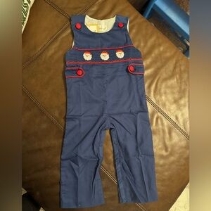 Never worn toddler boy Santa smocked Navy Longall 3T